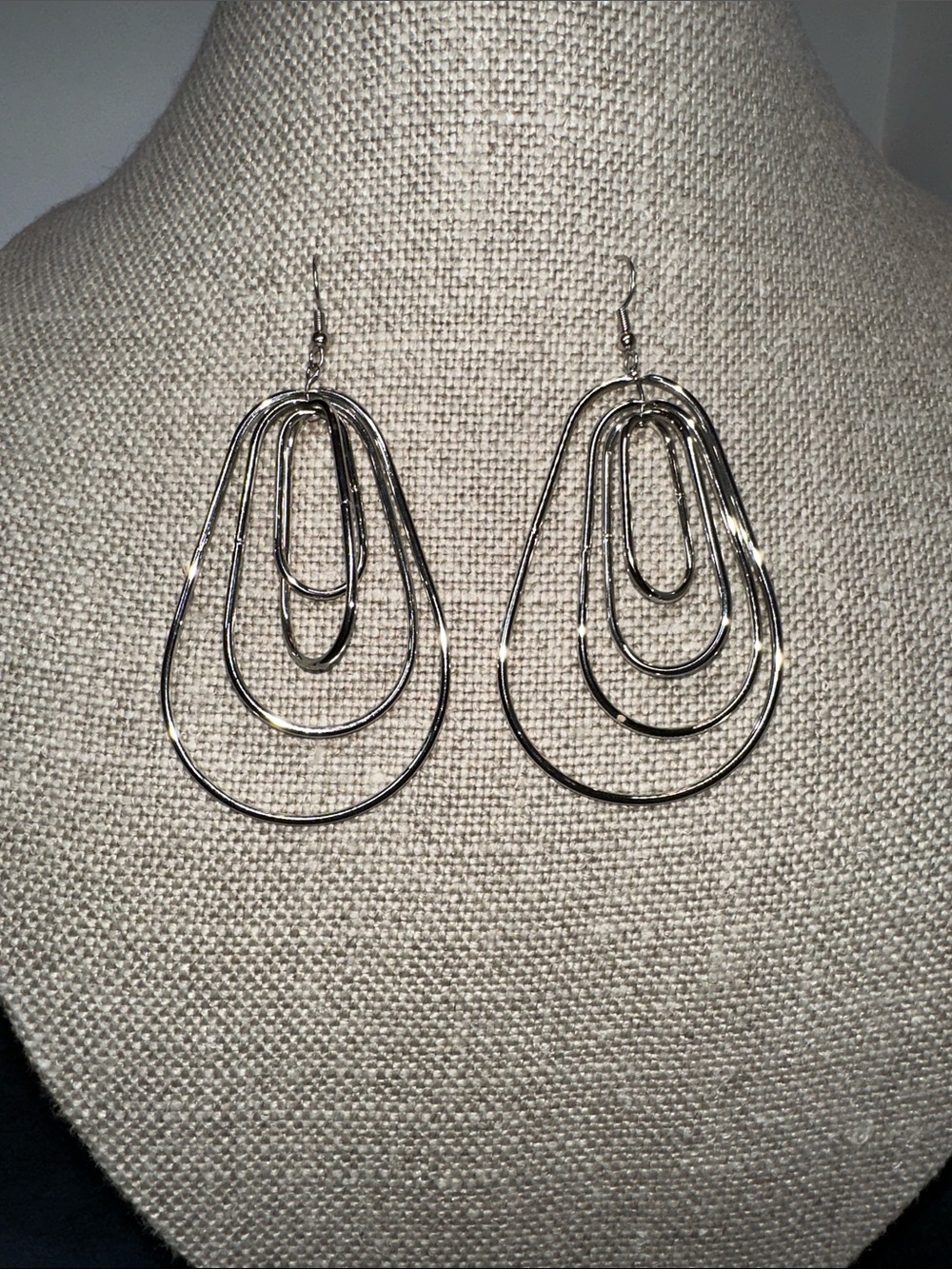 Layered Multi-Loop Silver Drop Earrings
